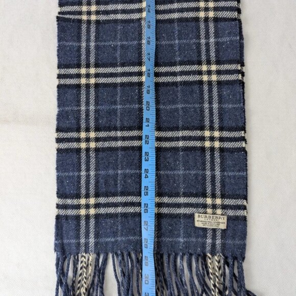 Burberry Classic Unisex Check Scarf Blue 90% Merino wool 10% Cashmere Fast Ship - Picture 6 of 7